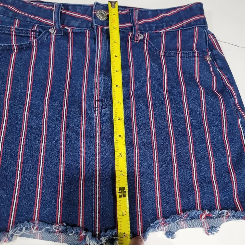 American Eagle Hi Rise Mini Skirt Womens 6 R Striped Cut Off Super Stretch B2